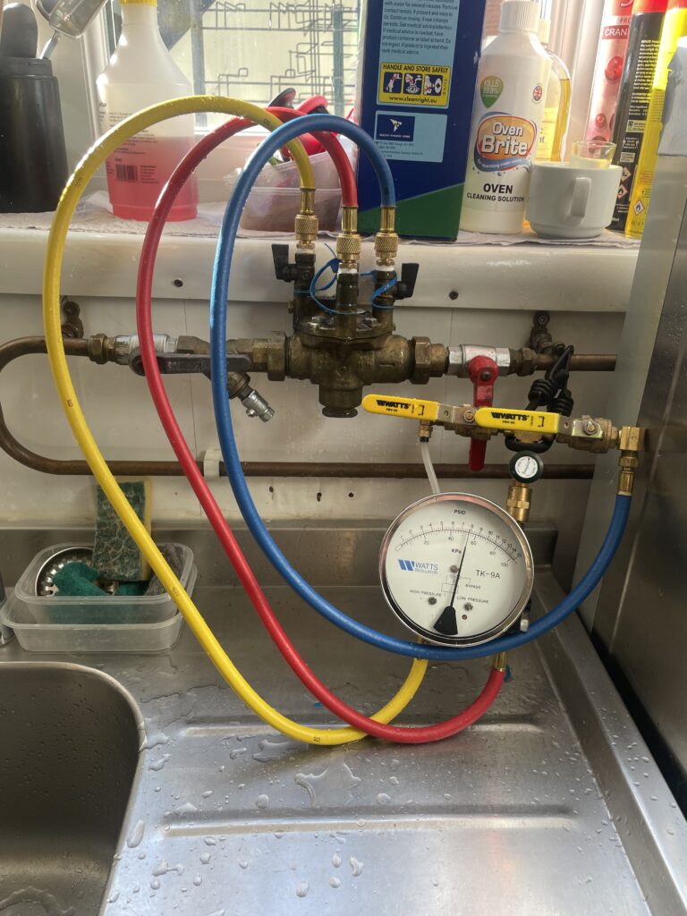 Testing of a Socla RPZ Valve feeding a commercial dishwasher